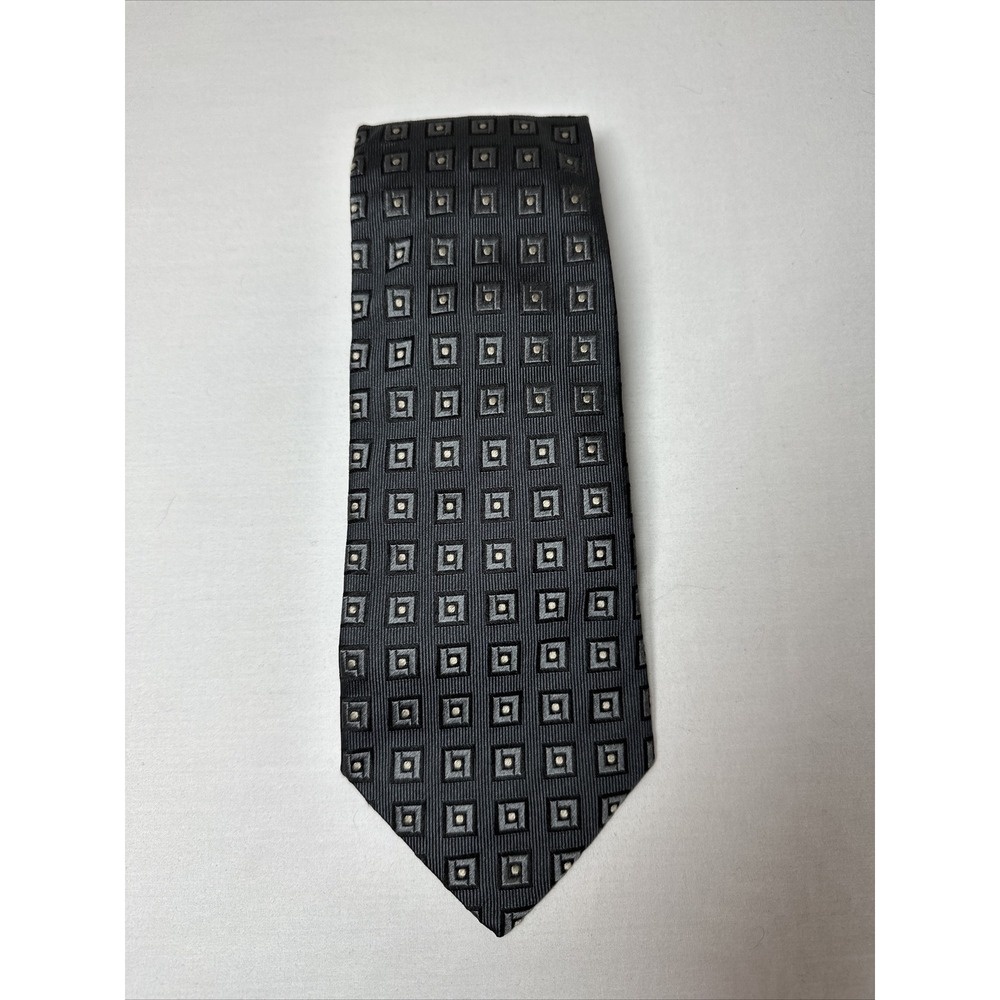 Luciano Barbera Black Gray‎ Geometric Designer Silk Tie Mens Necktie